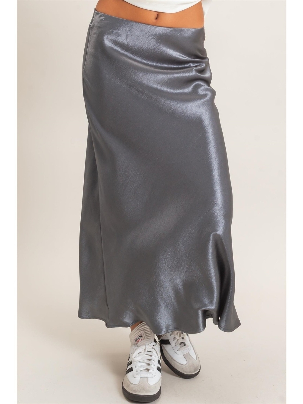 Satin Slip Skirt in Charcoal Gray